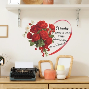 Red Rose Heart Wall Sticker Happy Valentine's Day Removable PVC Window Decal For Bedroom Living Room Romantic Home Decor