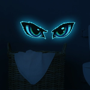 Luminous fierce glowing eyes wall sticker for home decor with ice blue neon light effect