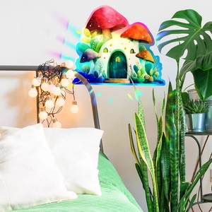Colorful mushroom house wall sticker with 3D prism effect for nursery home decor