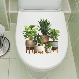 Tropical green potted plants PVC toilet lid stickers set for home bathroom wall decor