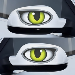 Cartoon glowing green monster eyes car mirror decals for exterior styling