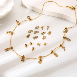 Edelstahl Glückszahl Anhänger Mit Zirkonia Besetzt 18K Gold Plattiert DIY Schmuck Charms Für Halskette Armband Herstellung Damen