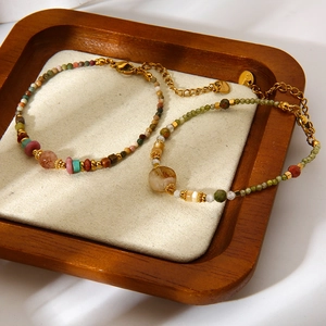 Ensemble de colliers en pierre naturelle et acier inoxydable doré au style bohème