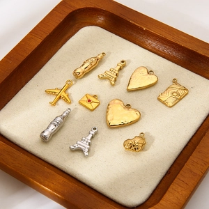 Roestvrij Staal DIY Hanger Charms Voor Sieraden Maken 18K Verguld Hart Eiffeltoren Vliegtuig Fles Ontwerp Voor Vrouwen