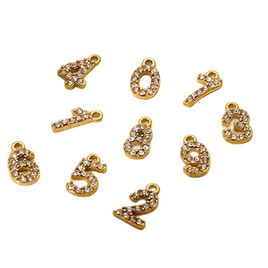 Set aus 0-9 vergoldeten Edelstahl-Glückszahl-Anhängern mit Zirkonia-Besatz für DIY-Schmuck