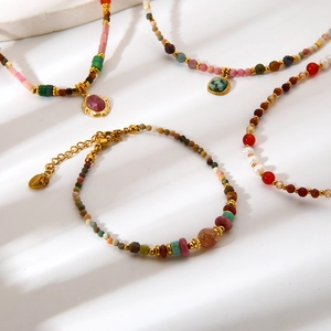 Détails de colliers en pierres naturelles avec perles et pendentifs vintage en plaqué or