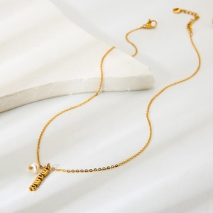 18K Gold Plated Stainless Steel Mama Letter Pendant Necklace With Freshwater Pearl Waterproof Jewelry Gift For Women