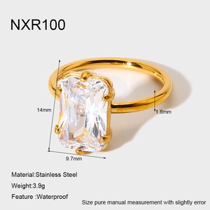 Detailed macro view showing dimensions of 18K gold pvd stainless steel zircon ring