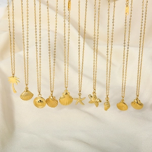 18K Gold Plated Stainless Steel Ocean Pendant Necklace For Women Shell Starfish Coconut Tree Marine Jewelry Vacation Gift