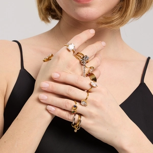 Bagues empilables en acier inoxydable plaqué or 18k avec zircons géométriques colorés