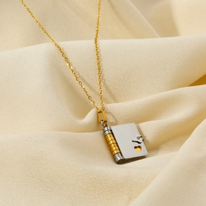 Vintage Stainless Steel Book Locket Necklace For Women Heart Cutout Gold Silver Bi-Color Openable Pendant Chain Jewelry