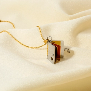 Y2K vintage titanium steel openable envelope book pendant necklace with heart detail