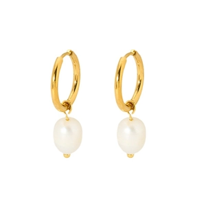 Orecchini a cerchio in acciaio inossidabile placcato oro 18K con perle d'acqua dolce