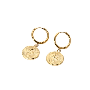 Minimalist 14k gold plated stainless steel hoop earrings with round snake pendant