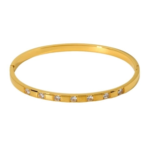 Bracciale rigido in acciaio inossidabile placcato oro 18K con sette zirconi incastonati