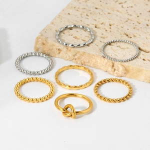 Bague Anneau Minimaliste en Acier Inoxydable avec Nœud et Perles pour Femme Plaqué Or Argent Bijoux Géométriques