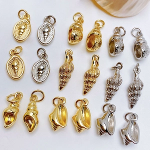 Marine themed micro-pave zircon shell and seahorse gold pendants for DIY jewelry