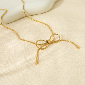 Collar de cadena de serpiente con lazo en acero inoxidable chapado en oro de 18k
