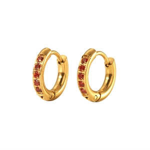 18K PVD gold plated stainless steel huggie earrings with small red zircon stones