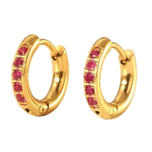 18K gold plated stainless steel huggie hoop earrings with five red zircon stones