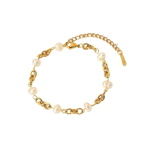 Elegantes 18k vergoldetes Edelstahlarmband mit Süßwasserperlen und verstellbarer Kette