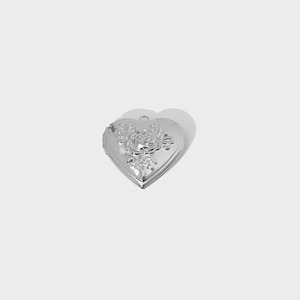Silver vintage heart locket pendant with rose engraving for DIY necklace jewelry