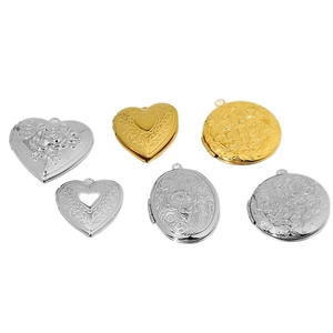 Retro heart and oval engraved stainless steel locket pendants in gold and silver