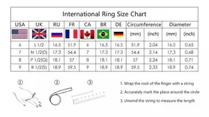 International ring size chart with 18K gold plated stainless steel ring measurement guide