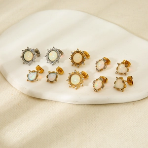 Boucles d'Oreilles Clous en Acier Inoxydable Étanche avec Opale Artificielle et Strass Soleil Cœur Goutte Or Argent Plaqué Bijoux Femme