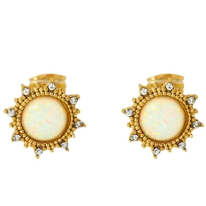 Boucles d'oreilles soleil en or 18K avec opale et cristaux pour femmes élégantes