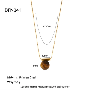 Detailed view of tiger eye stone pendant necklace with dimensions and stainless steel material