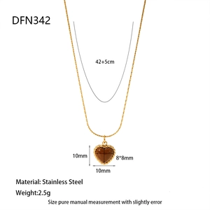 Detailed specs for gold tiger eye heart necklace with 42+5cm stainless steel chain