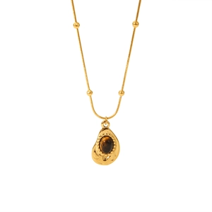 Tiger eye stone pendant necklace in 18K gold plated stainless steel with snake chain
