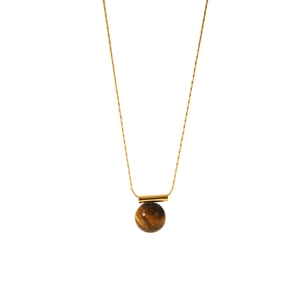 18K gold plated stainless steel necklace with geometric tiger eye stone pendant