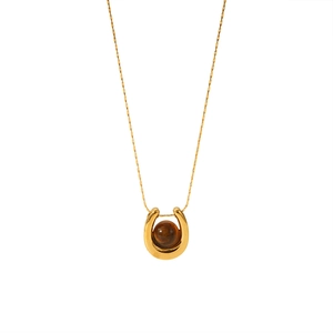 Elegant 18K gold plated stainless steel necklace with tiger eye stone horseshoe pendant
