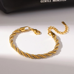 Fashion Two-tone Rope Chain Bracelet For Women Stainless Steel PVD 18K Gold Silver Plated Tarnish Resistant Adjustable Jewelry