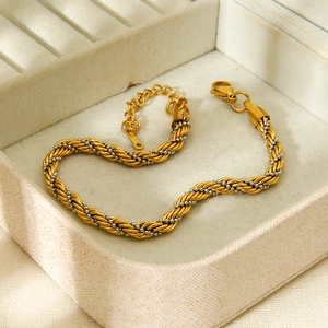 Detail of two-tone twisted rope bracelet with lobster clasp and gold finish in a box