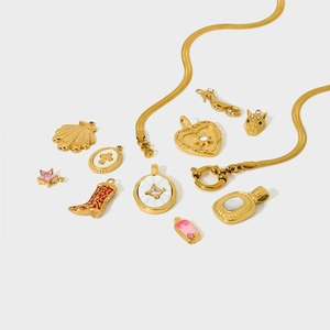 Gold plated stainless steel charms and snake chain necklace set for DIY jewelry