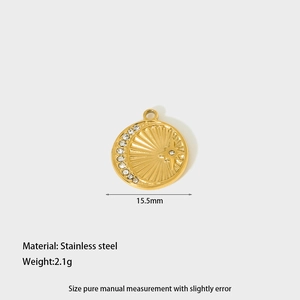 Detail of 15.5mm stainless steel star and moon pendant with white cubic zirconia