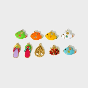Colorful drip oil fish and ladybug stainless steel pendants for DIY jewelry making