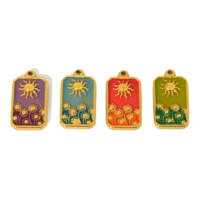 Rechthoekige tarot zon en zonnebloem kettingen in paars, blauw, rood en groene kleur
