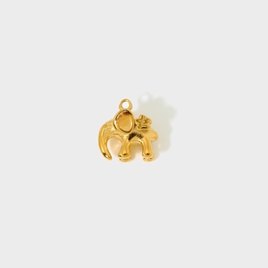 Polished gold elephant pendant with star detail and ring loop for DIY jewelry