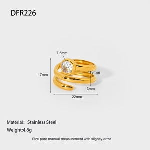 Macro view of 18K gold plated stainless steel multi-layer spiral ring with zircon inlay