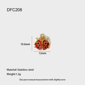 Macro detail of red ladybug pendant with 10.6x12mm dimensions and stainless steel base