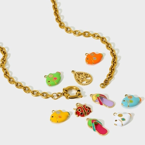 Stainless Steel Gold Plated Enamel Fish Slipper Charms For DIY Jewelry Making Colorful Dripping Oil Pendants For Bracelet Necklace Crafting