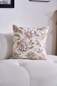 Detailed close-up of geometric floral pattern on premium cotton linen cushion cover