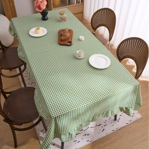 Nappe rectangulaire vichy verte vintage avec bordure à volants pour table à manger style
