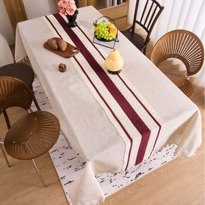 Cotton Linen Blend Tablecloth With Tassels Hollow Out Crochet Rectangular Dustproof Decorative Refreshing Home Dining Table Cloth