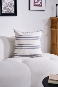 Detail showing high-quality gray striped pattern on a minimalist woven decorative pillowcase