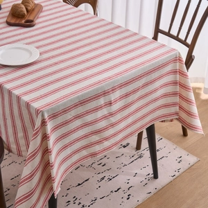 Japanese Style Yarn Dyed Striped Tablecloth Polyester Cotton Blend Rectangular Table Cover For Kitchen Dining Room Home Decor